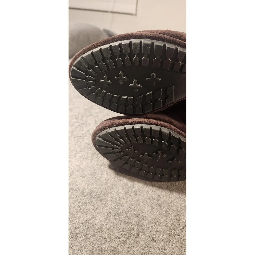 AllSaints Boots Womens Size 9‎ Brown Suede Grimsby High Block Heel Zips Lug Sole